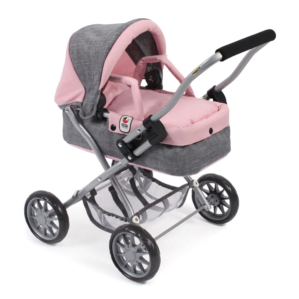 Kleine Poppenwagen Smarty - Melange Grijs Roze