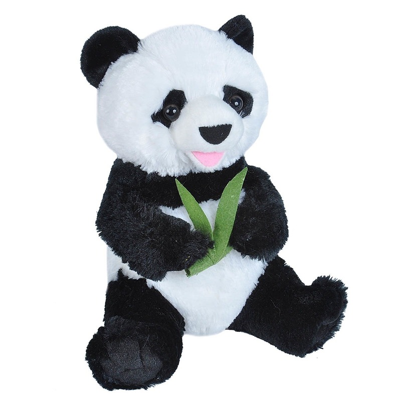 Bosdieren knuffels panda etend zwart/wit 25 cm
