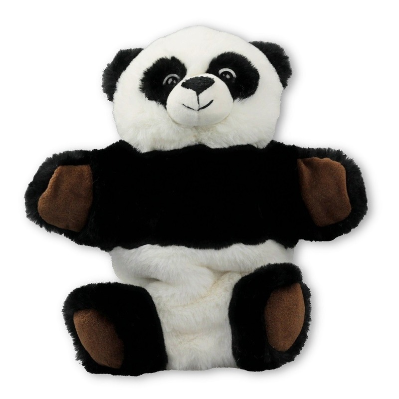 Dierentuin dieren handpoppen knuffels panda zwart/wit 22 cm