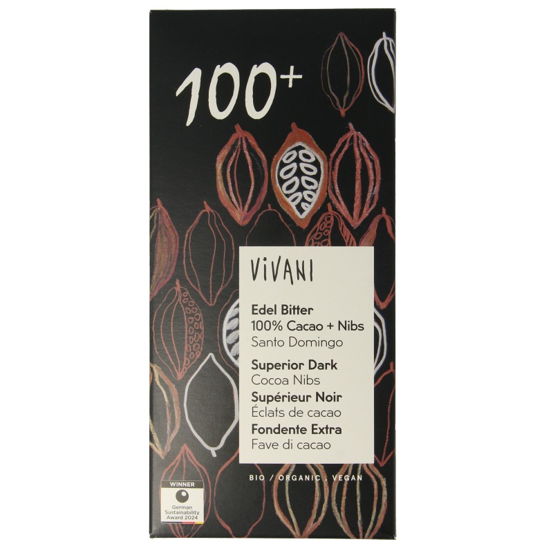 100% pure chocolade met cacao nibs - 80 gram