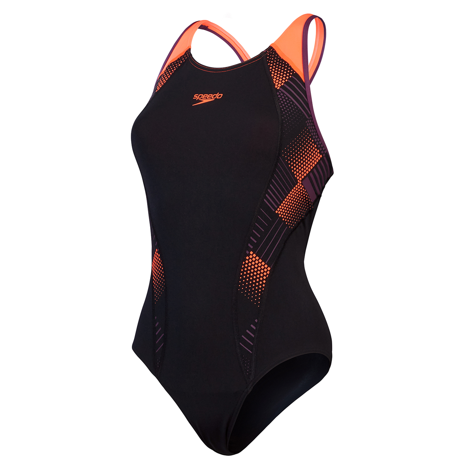 Speedo eco+ placem laneback zwart/paars dames 40
