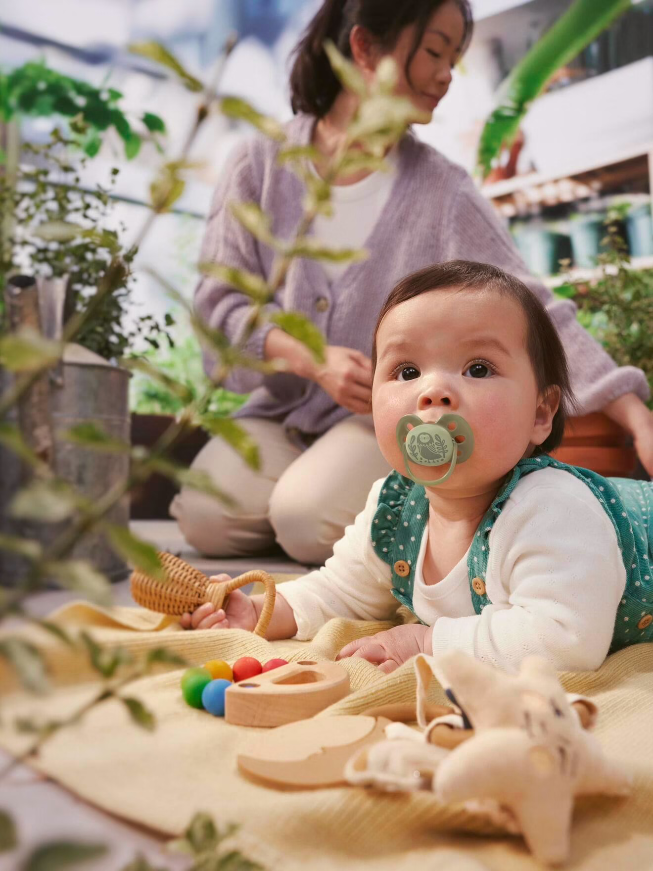 Set van 2 PHILIPS AVENT ultra soft lolly 6-18 maanden forest friends groen, bedrukt