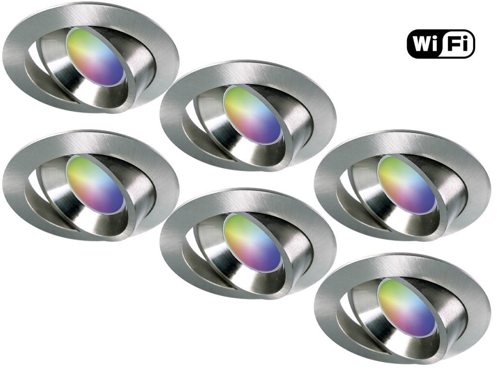 Ansell Set van 6 stuks RVS Wifi. RGB en dimtone spots, 5,5 W