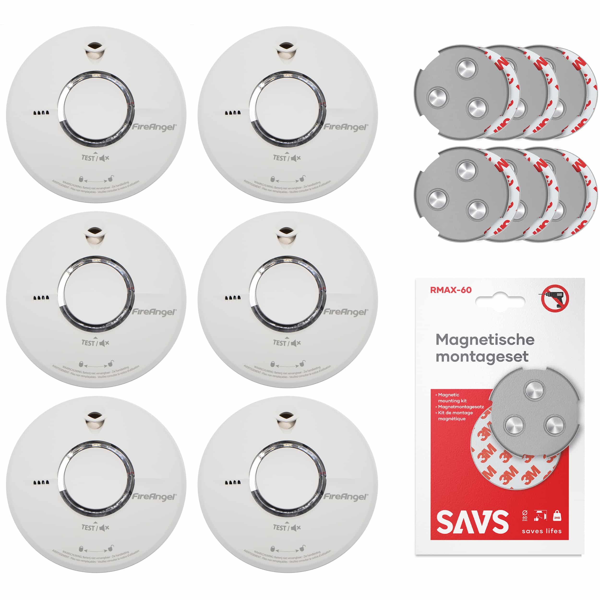 FireAngel ST-622 Rookmelderset + magnetische montagesets 6-pack - 10 jaar batterij