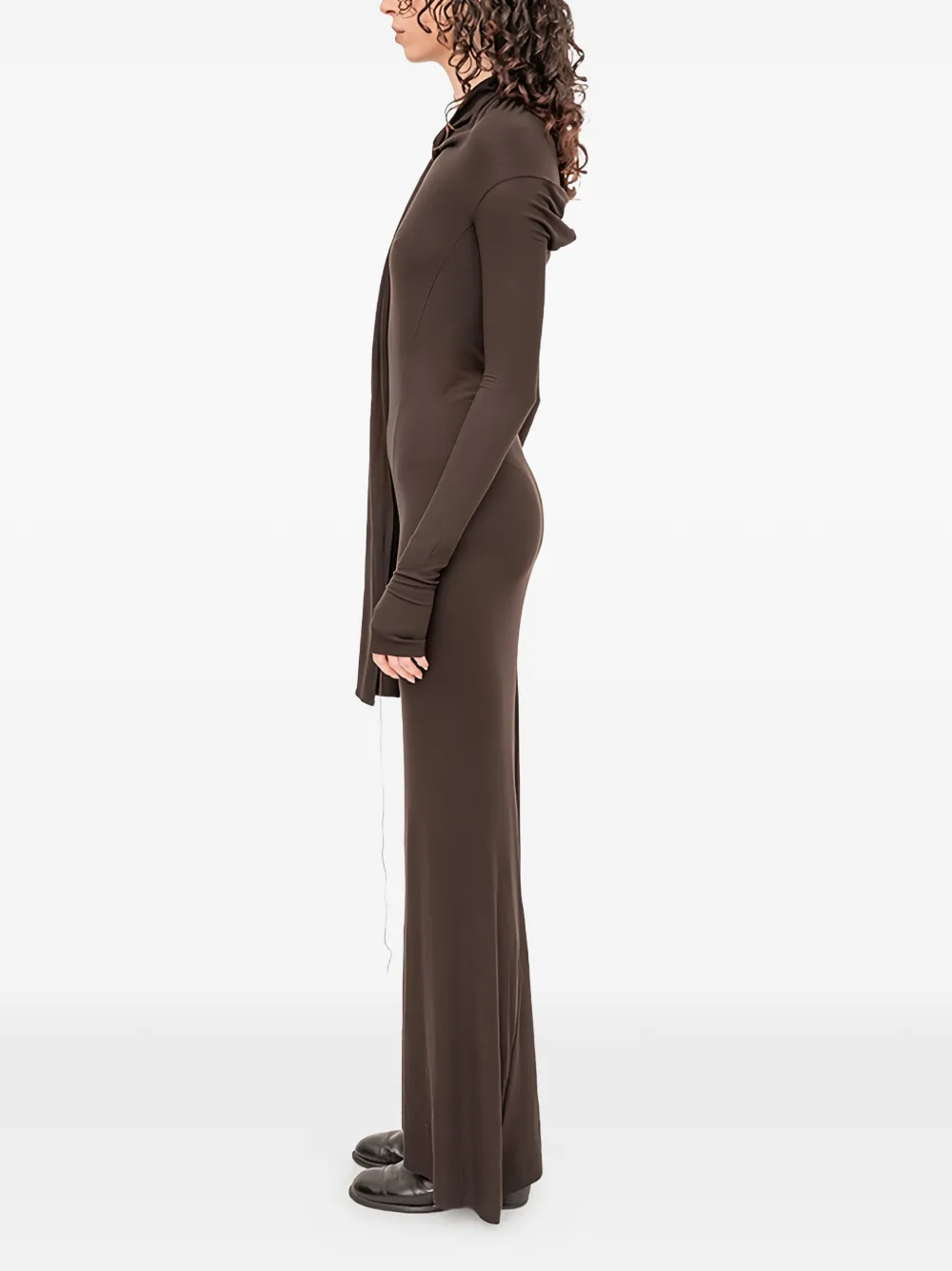 Andrea Ya'aqov Maxi-jurk met sjaaldetail en lange mouwen - Bruin