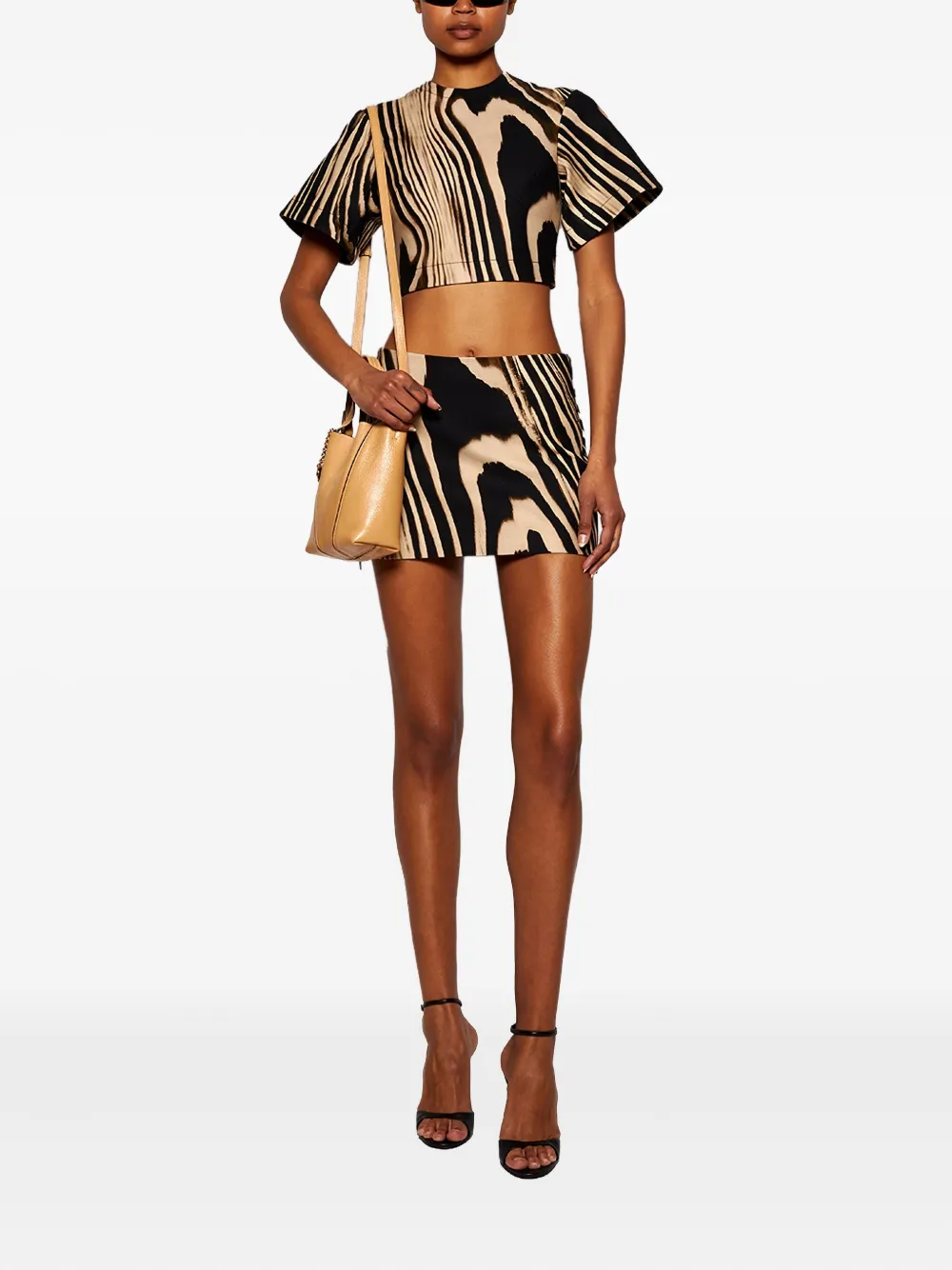 David Koma Mini-rok met zebraprint en rits - Beige