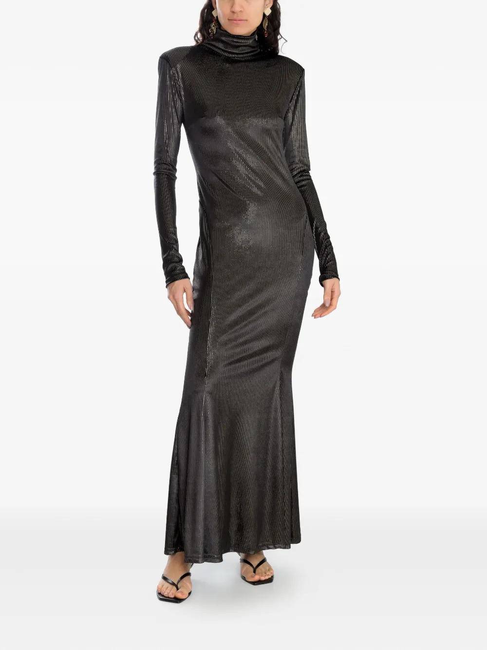 Amir Slama x Astrid gestreepte maxi-jurk - Zwart