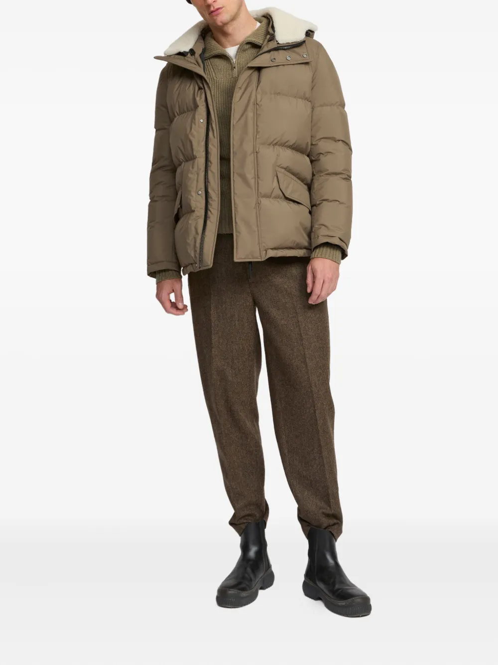 Yves Salomon Gewatteerde lammy jas met capuchon - Groen