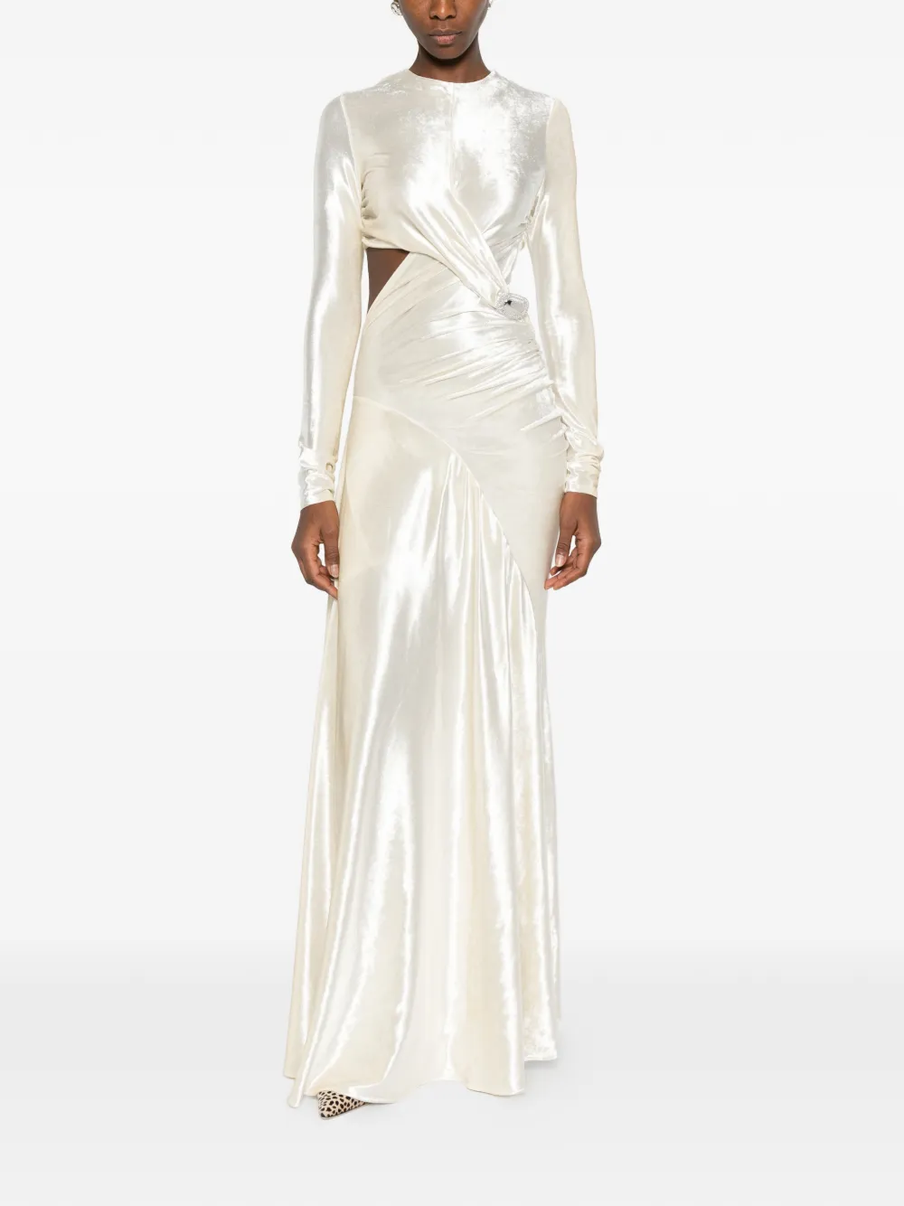 Rabanne Gedrapeerde fluwelen avondjurk - Beige