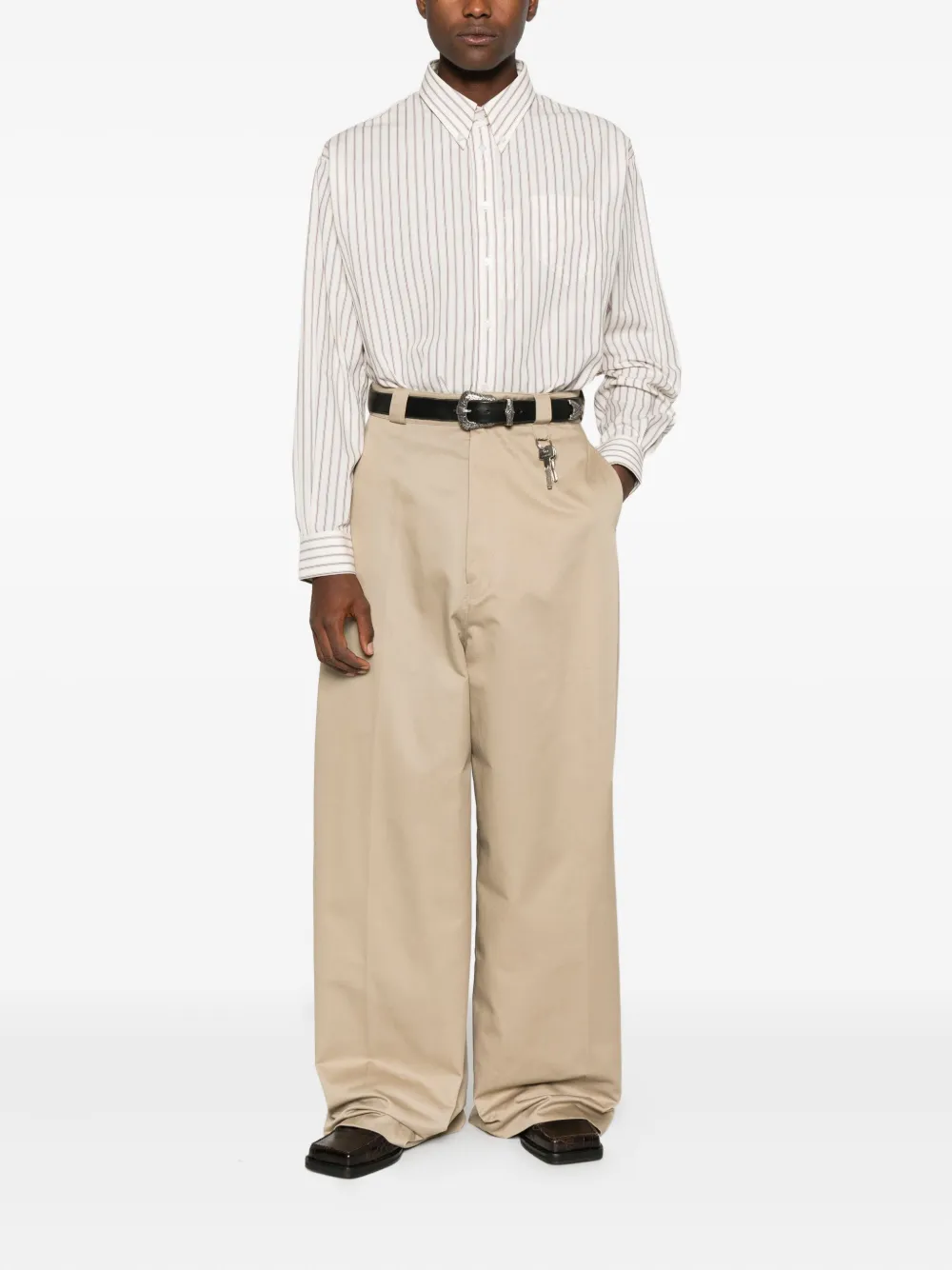 Willy Chavarria Gestreept overhemd - Beige