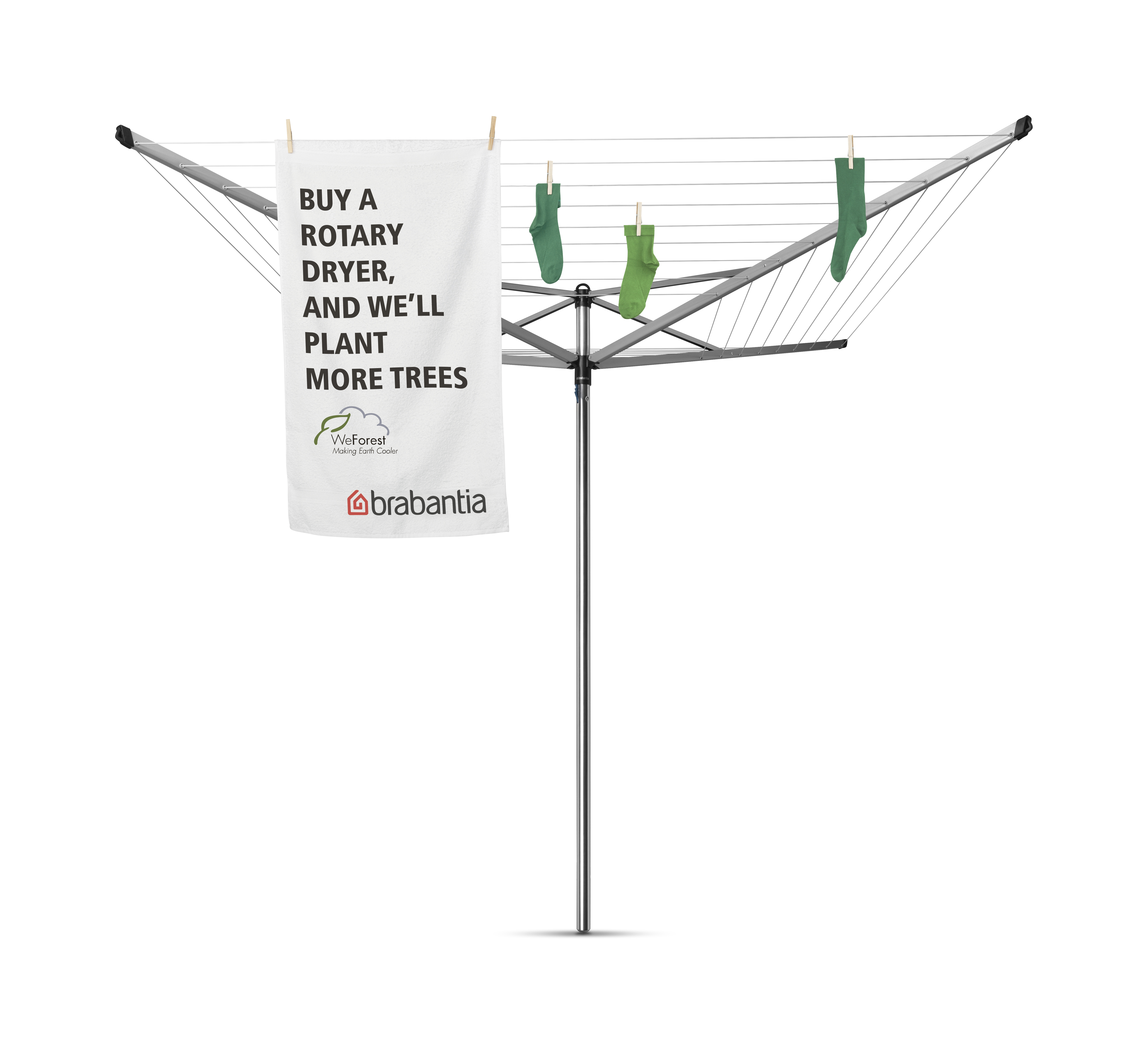 Brabantia topspinner droogmolen met metalen grondanker 50 meter metallic grey