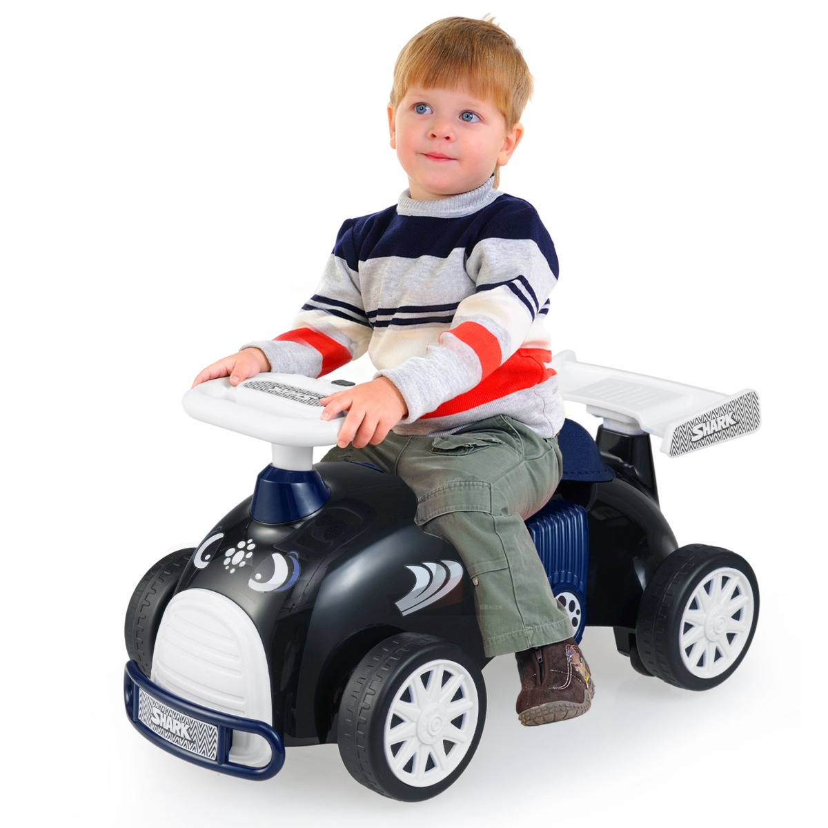 Kinderglijauto Glijvoertuig met Muziek en Opbergruimte Onder de Stoel Haai