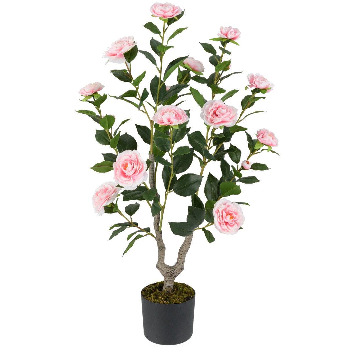 90 cm Kunstboom met Bloemen Kunstmatige Cameliaboom Kunstplant in Pot Cameliaplant met 16 Bloemen en 116 Bladeren Decoratieve Plant