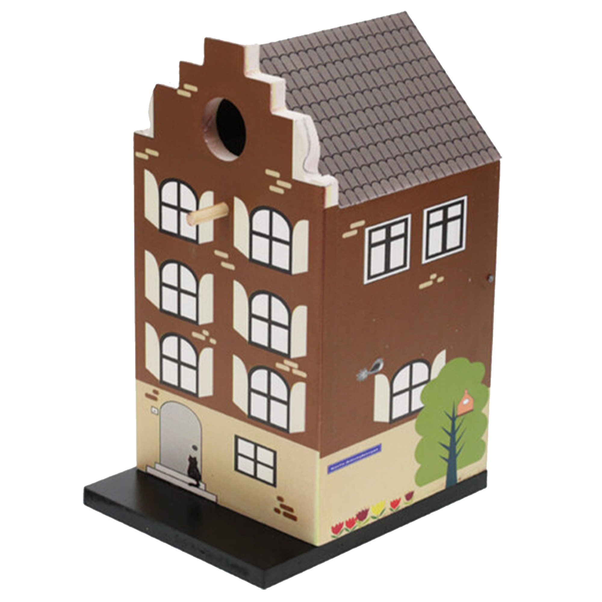 Vogelhuisje - grachtenpand design - hout - donkerbruin - 15 x 12 x 23 cm- nestkastje -