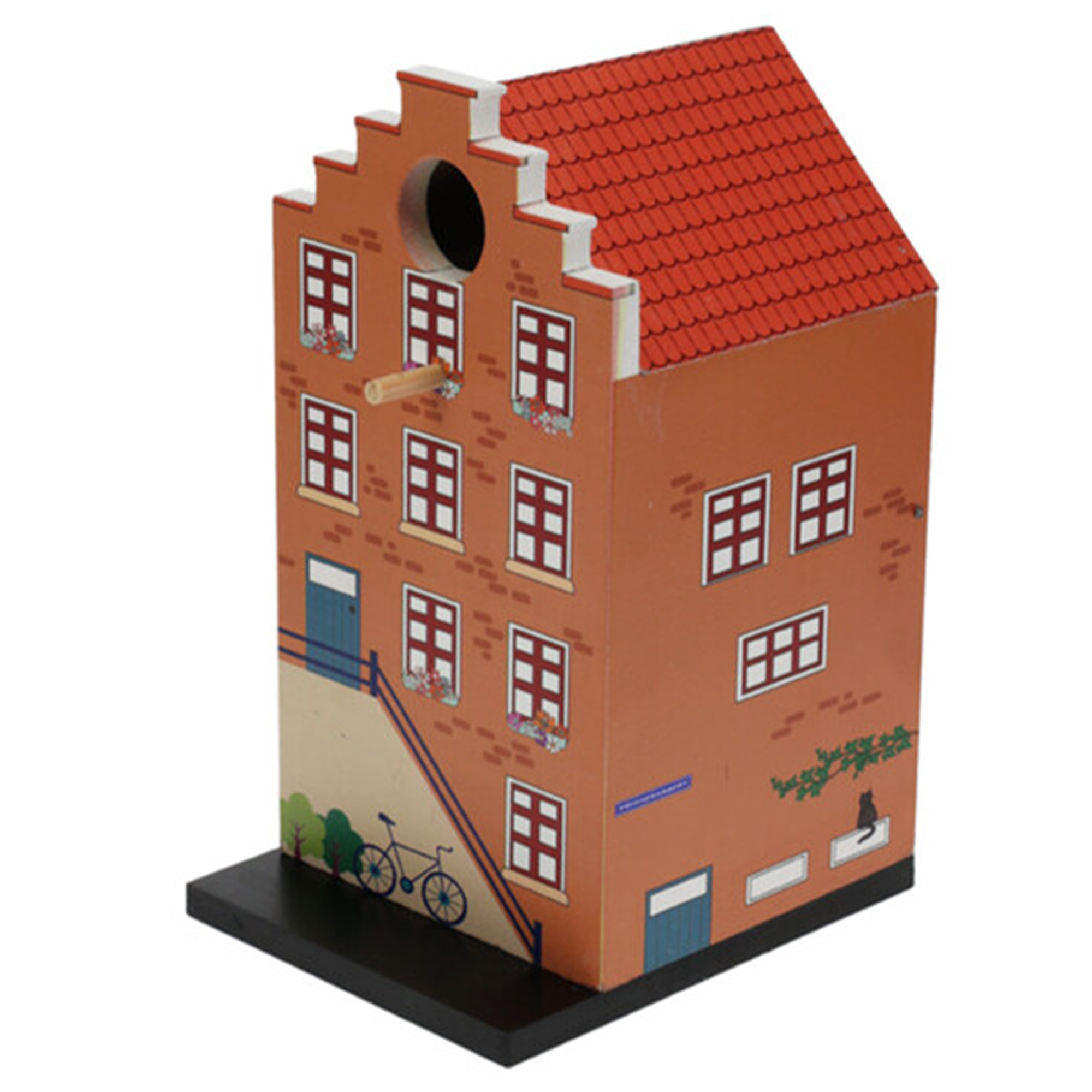 Vogelhuisje - grachtenpand design - hout - bruin - 15 x 12 x 23 cm- nestkastje -