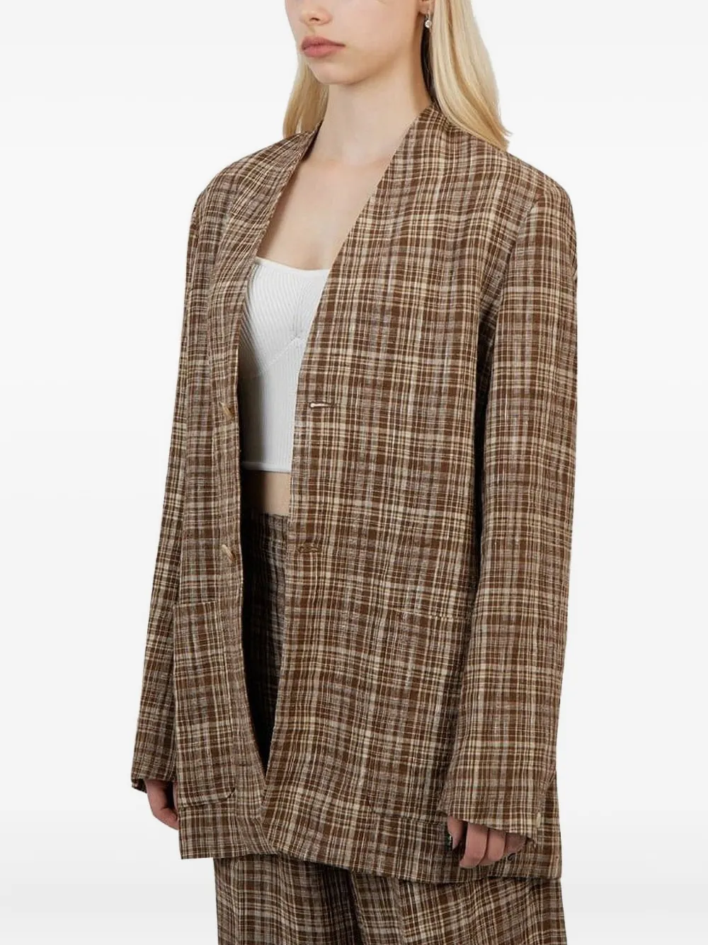 Auralee Geruite jas - Bruin