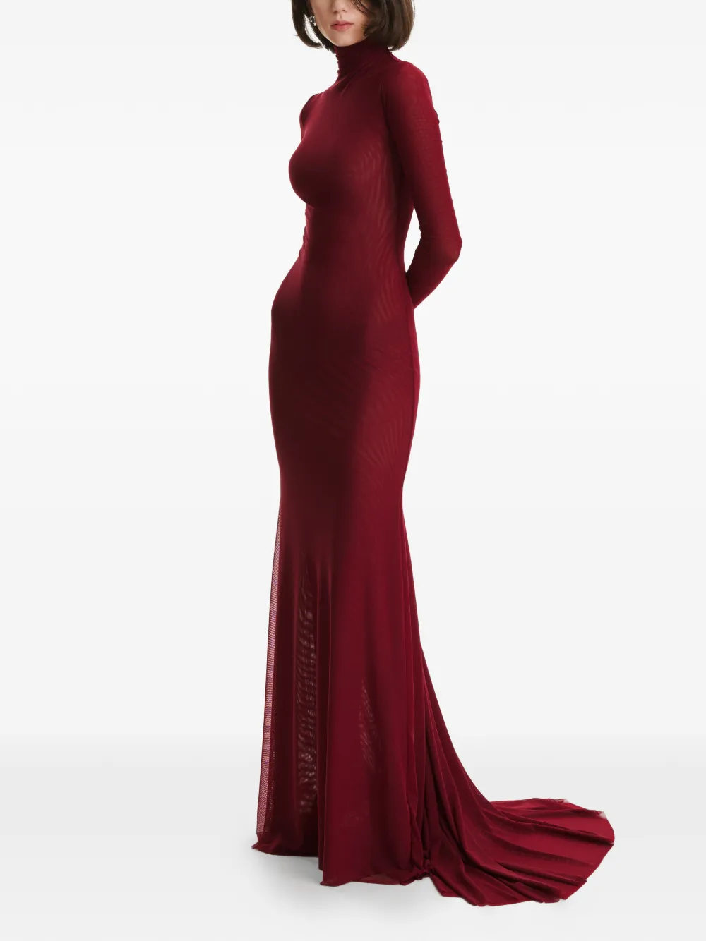 2310 STUDIO Maxi-jurk met col en lange mouwen - Rood