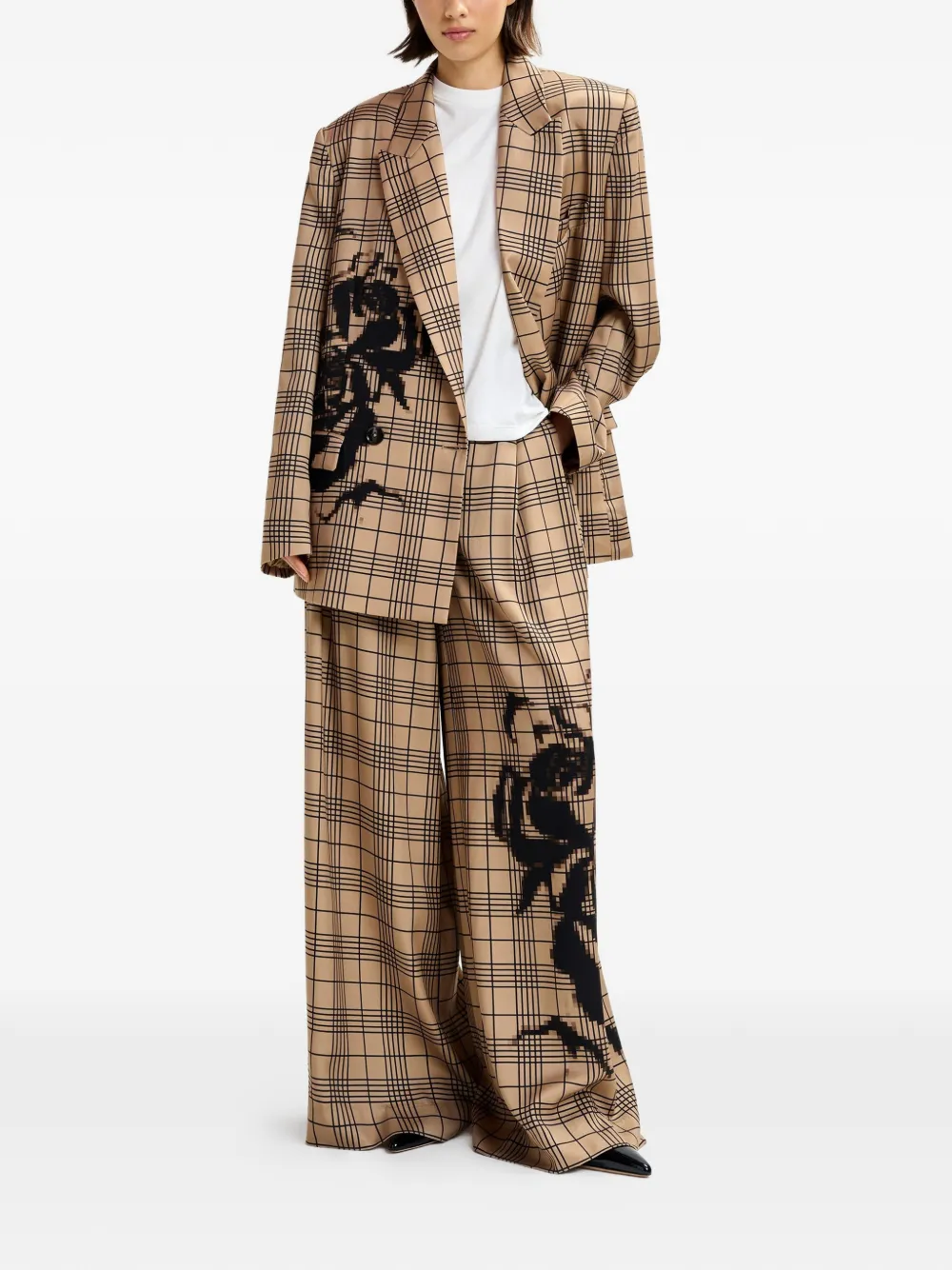 Essentiel Antwerp Juliana checked-print double-breasted blazer - Beige