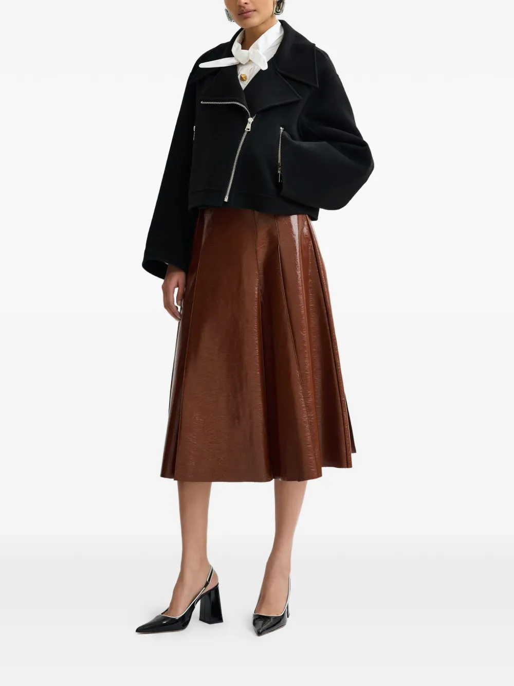 Essentiel Antwerp Jib plated A-line midi skirt - Bruin