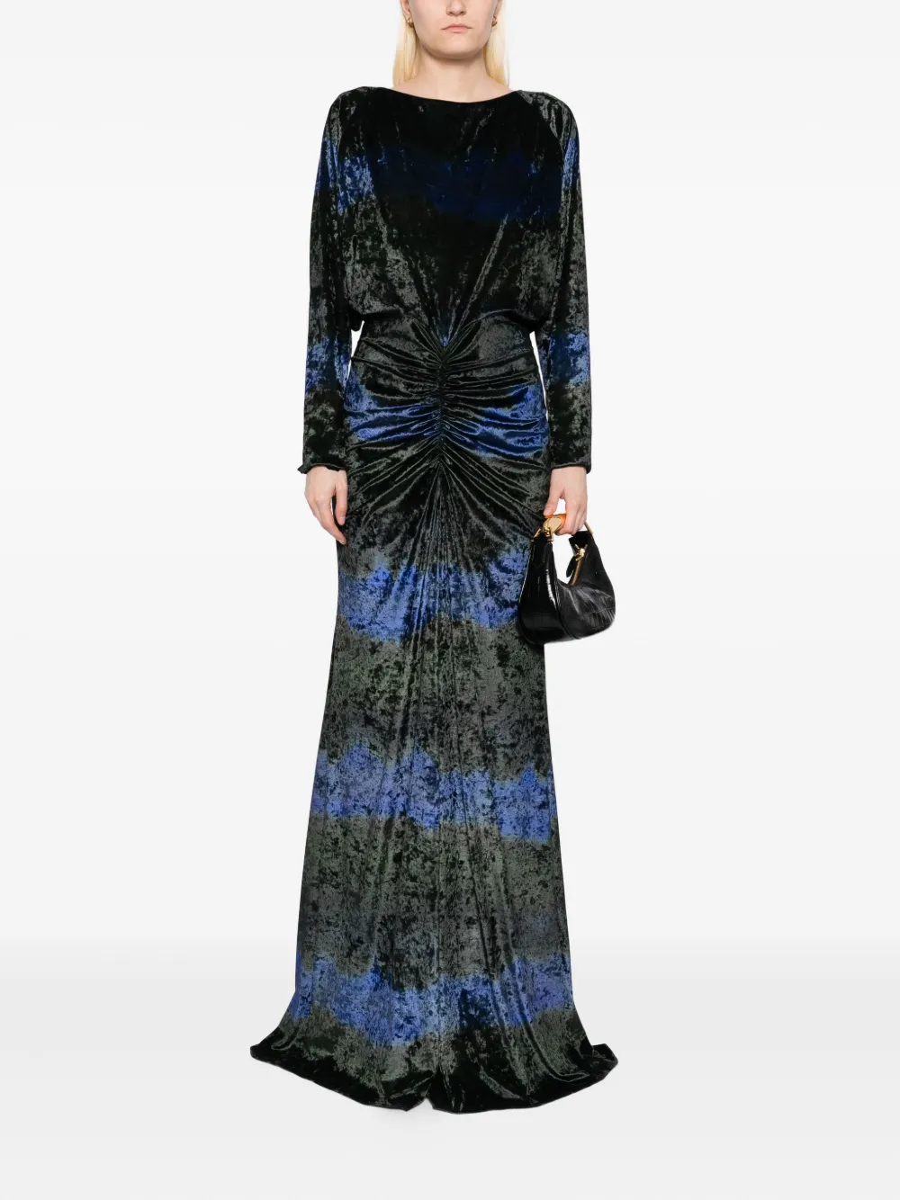 Amsale Fluwelen avondjurk met lange mouwen en ombré-effect - Blauw