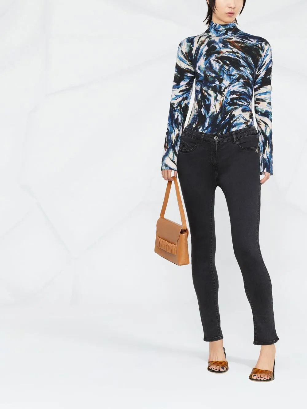 Patrizia Pepe Low-waist skinny jeans met verwassen effect - Zwart