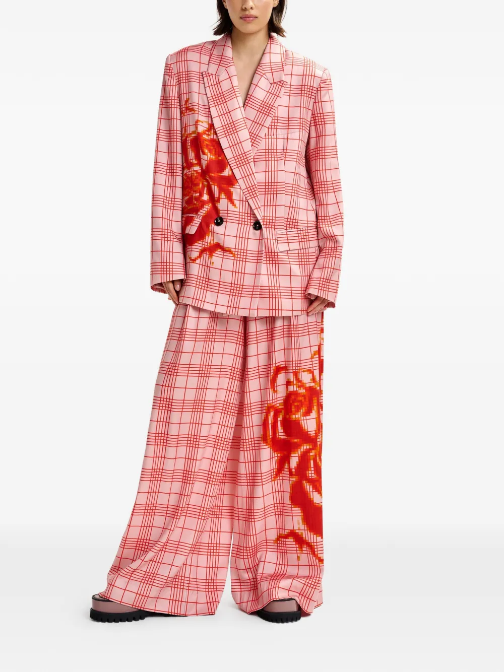 Essentiel Antwerp Juliana geruite blazer met dubbele rij knopen - Roze