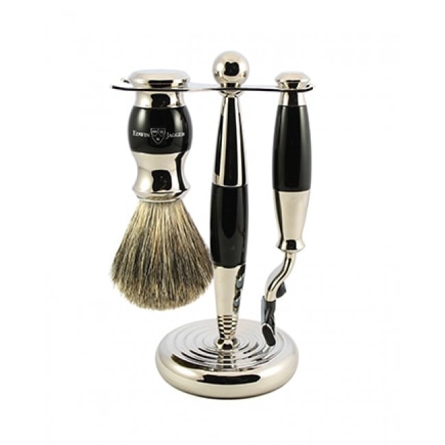 Edwin Jagger Shaving Sets 3pc Imitation Ebony & Chrome Plated Set Ref.S81M356CR