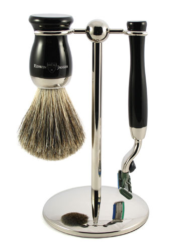 Edwin Jagger Shaving Sets 3pc Imitation Ebony & Chrome Plated Set Ref.S81M716CR