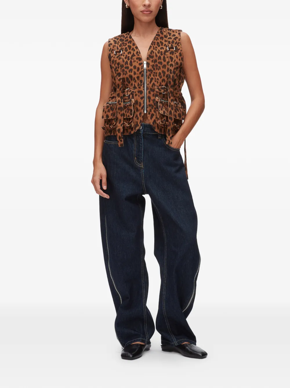 3.1 Phillip Lim Top met luipaardprint en rits - Bruin