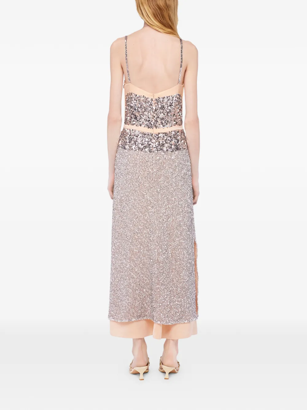 Rabanne Jurk verfraaid met pailletten en bandjes - Beige