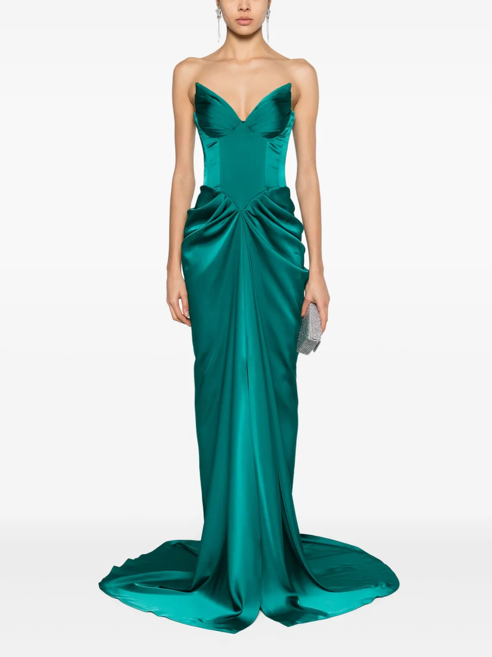 Ana Radu Satijnen avondjurk met korset stijl - Groen