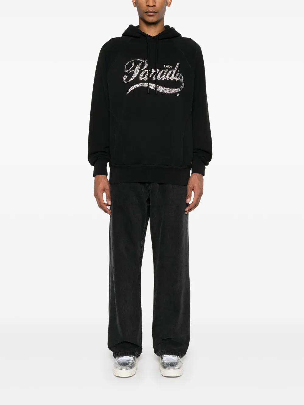 3PARADIS Hoodie met kristallen logo - Zwart