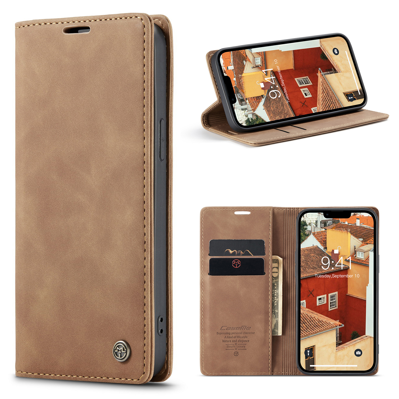 Caseme retro bookcase iPhone 14 Plus hoesje - Bruin