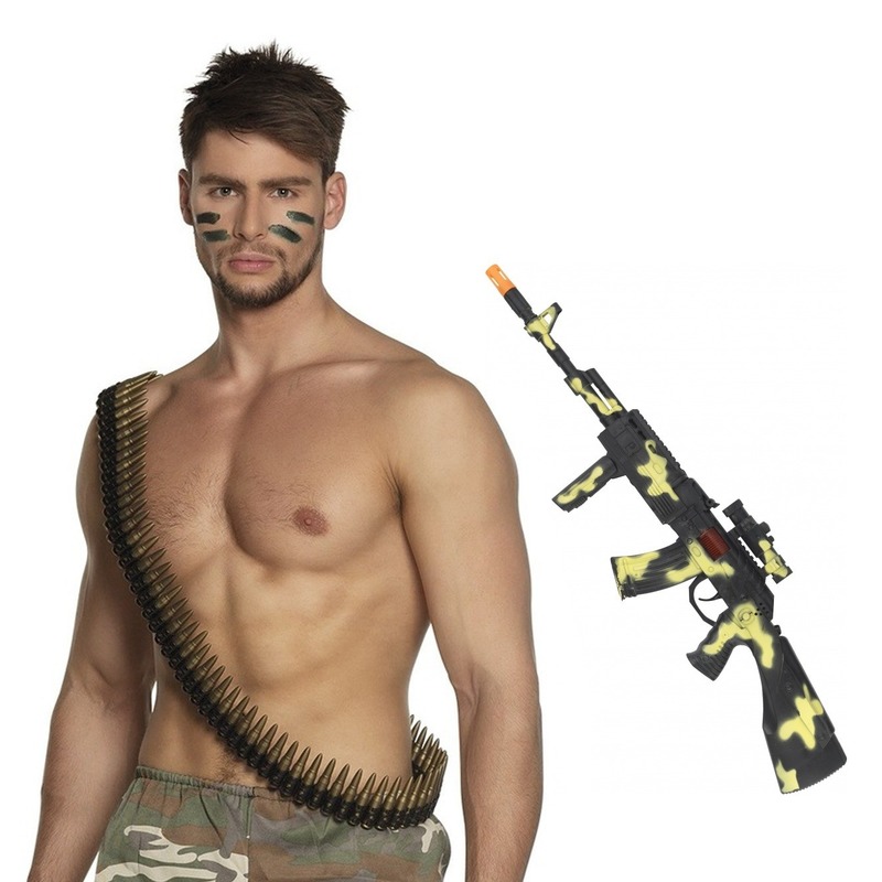Shoppartners Militairen soldaten wapens - accessoires kogelriem en geweer - verkleden - carnaval
