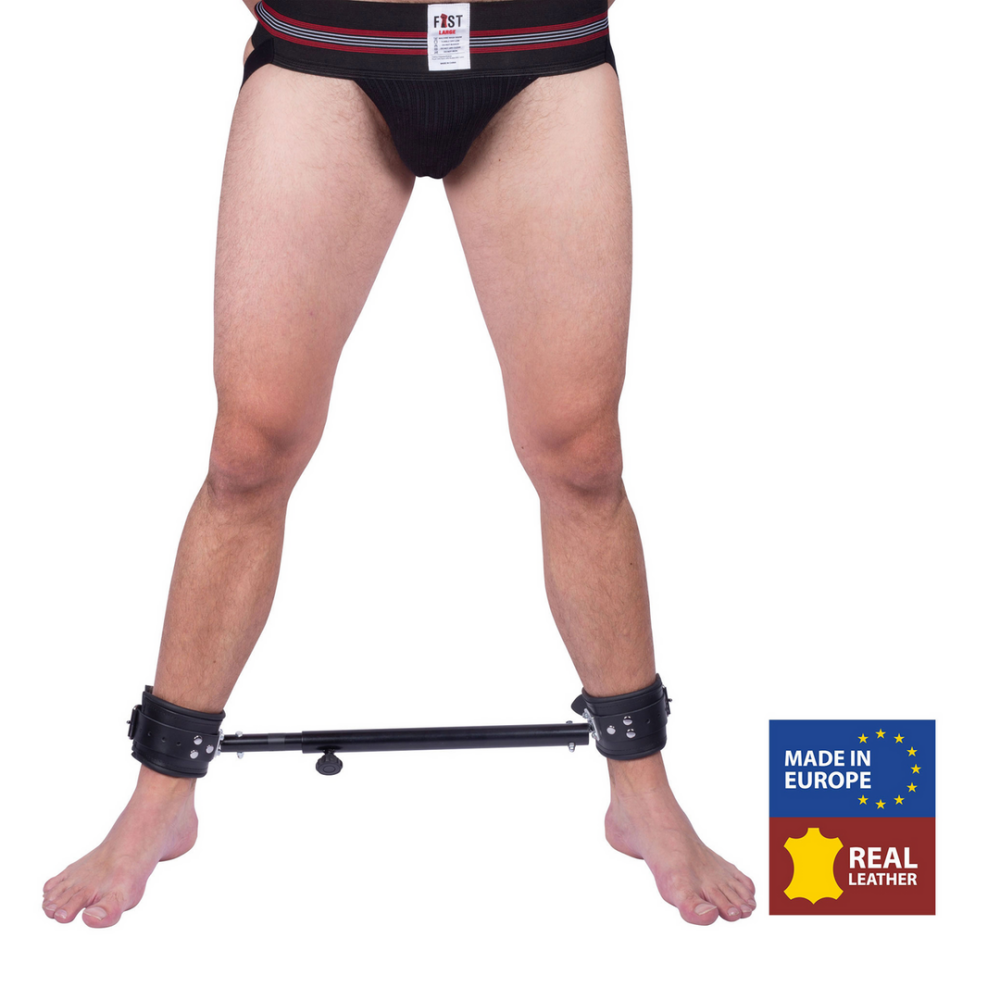 Red Leather Verstelbare metalen spreidbalk met leren manchet - 35 tot 60 cm - Zwart