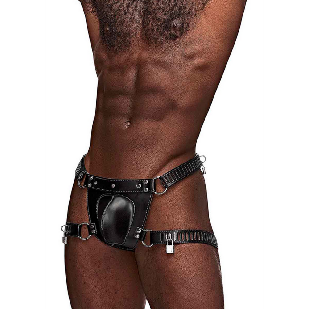 Male Power Scorpio - Imitatieleren Chastity Thong - One Size - Zwart