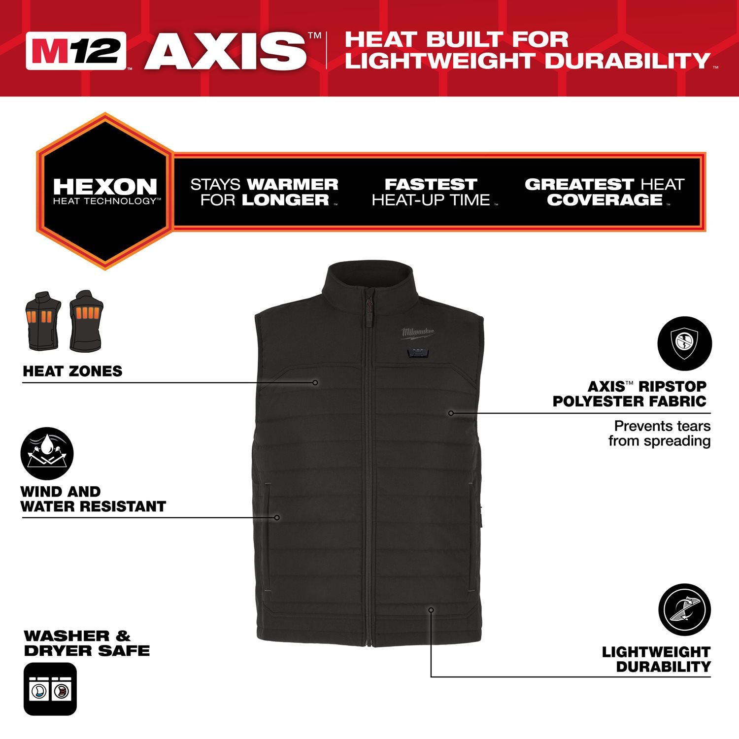 Milwaukee M12™ HPVBL3-0 (S) HEXON Verwarmde bodywarmer zwart - 4932493842