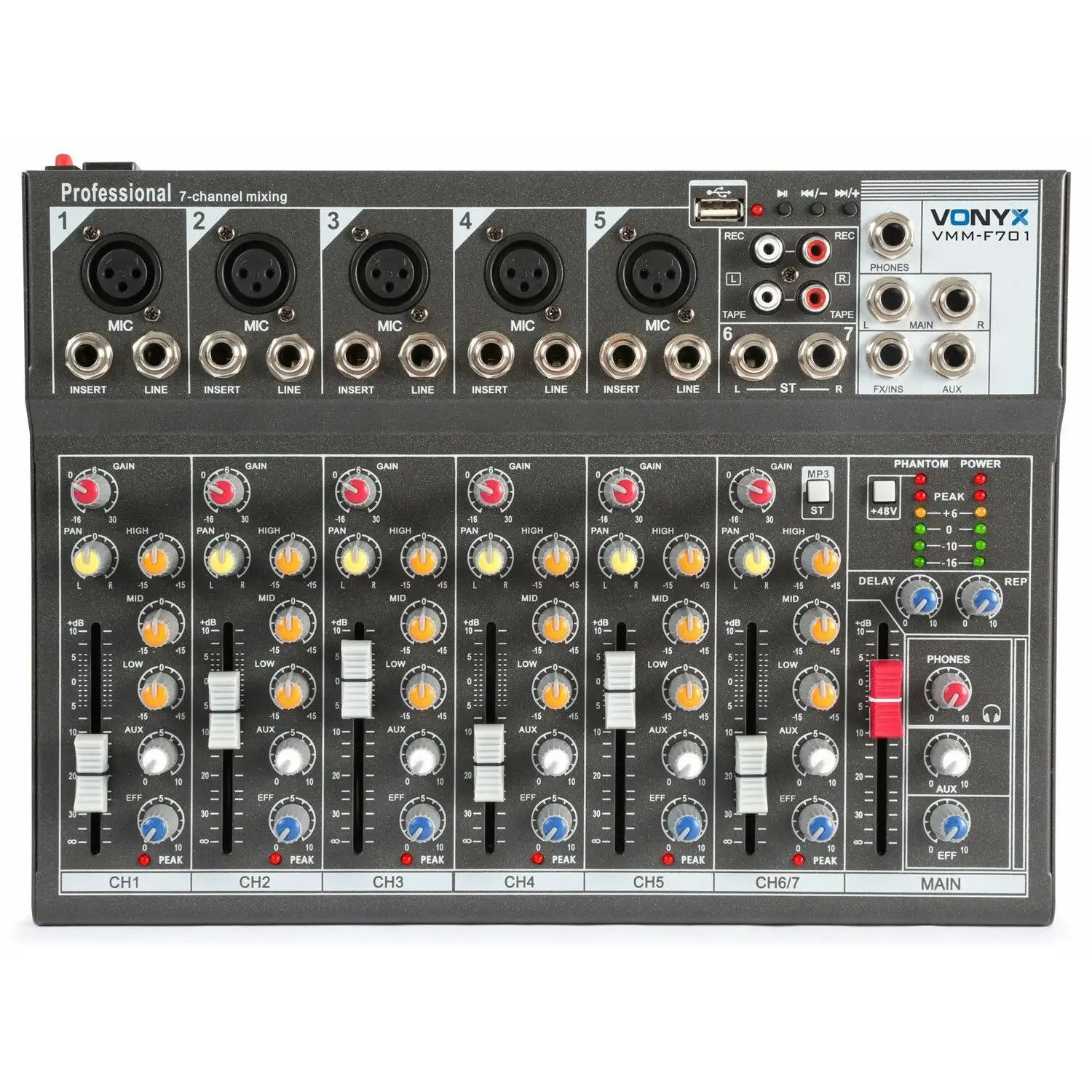 Retourdeal - Vonyx VMM-F701 7 kanaals muziekmixer met effect en USB