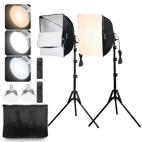 VEVOR 400 x 400 mm softboxset, professionele fotostudioset met 45 W ledlampen, 3000-6500 K instelbare kleurtemperatuur, statief, afstandsbediening, studiolampen voor portretfotografie, livestreaming