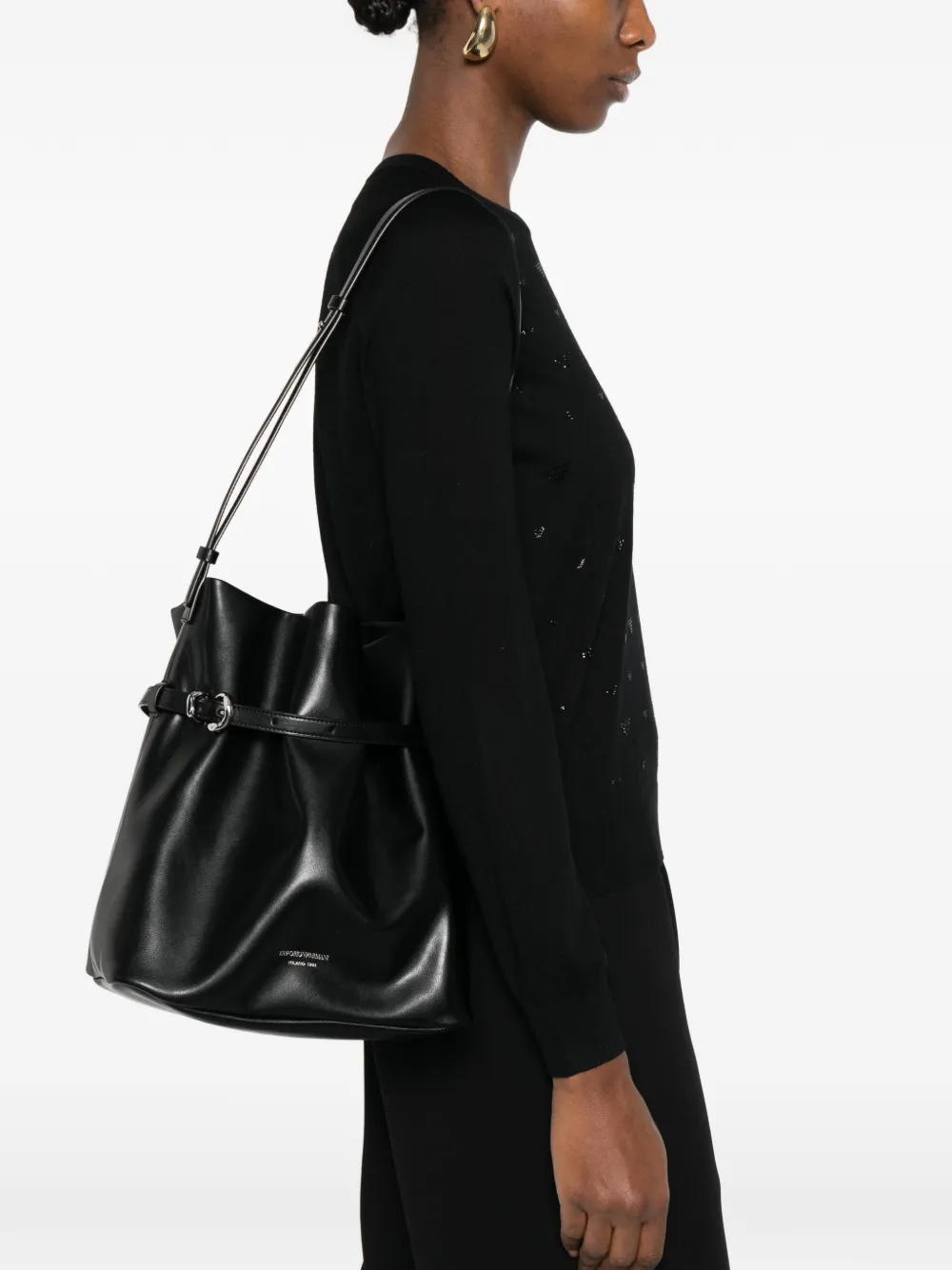 Emporio Armani buckle strap bucket bag - Zwart