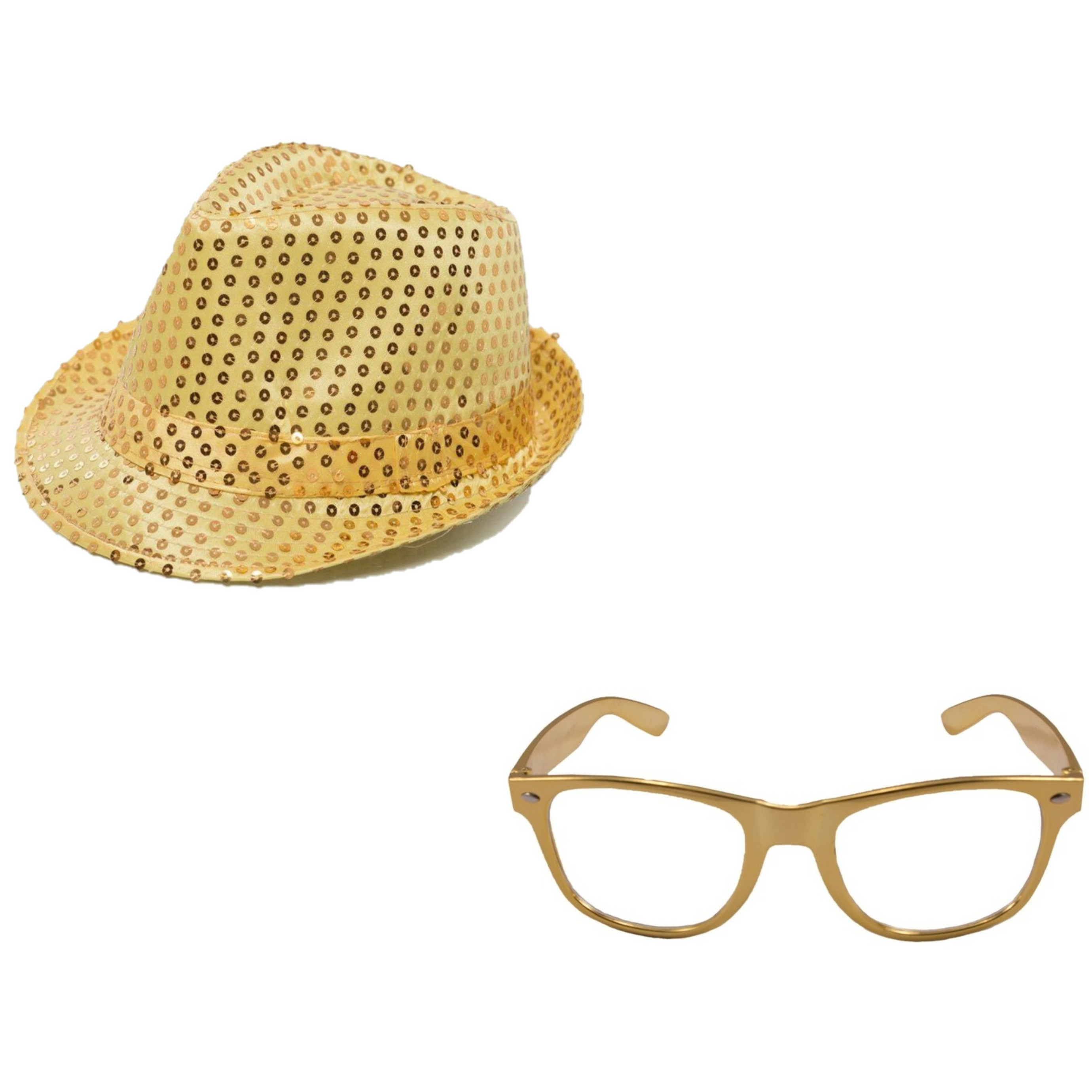 Faram Carnaval verkleed set - hoedje en feestbril - goud metallic