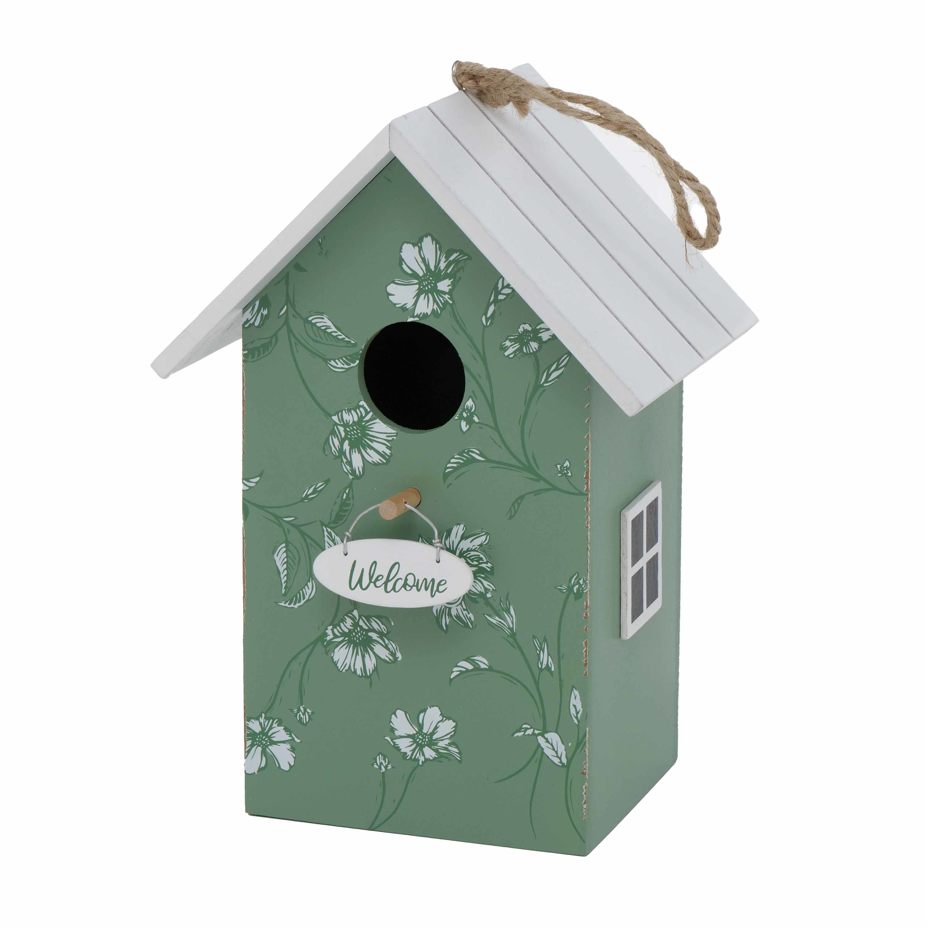 Boltze Vogelhuisje - groen met wit - houten nestkastje - 22 x 15 x 12 cm - Vogels broeden - Tuin