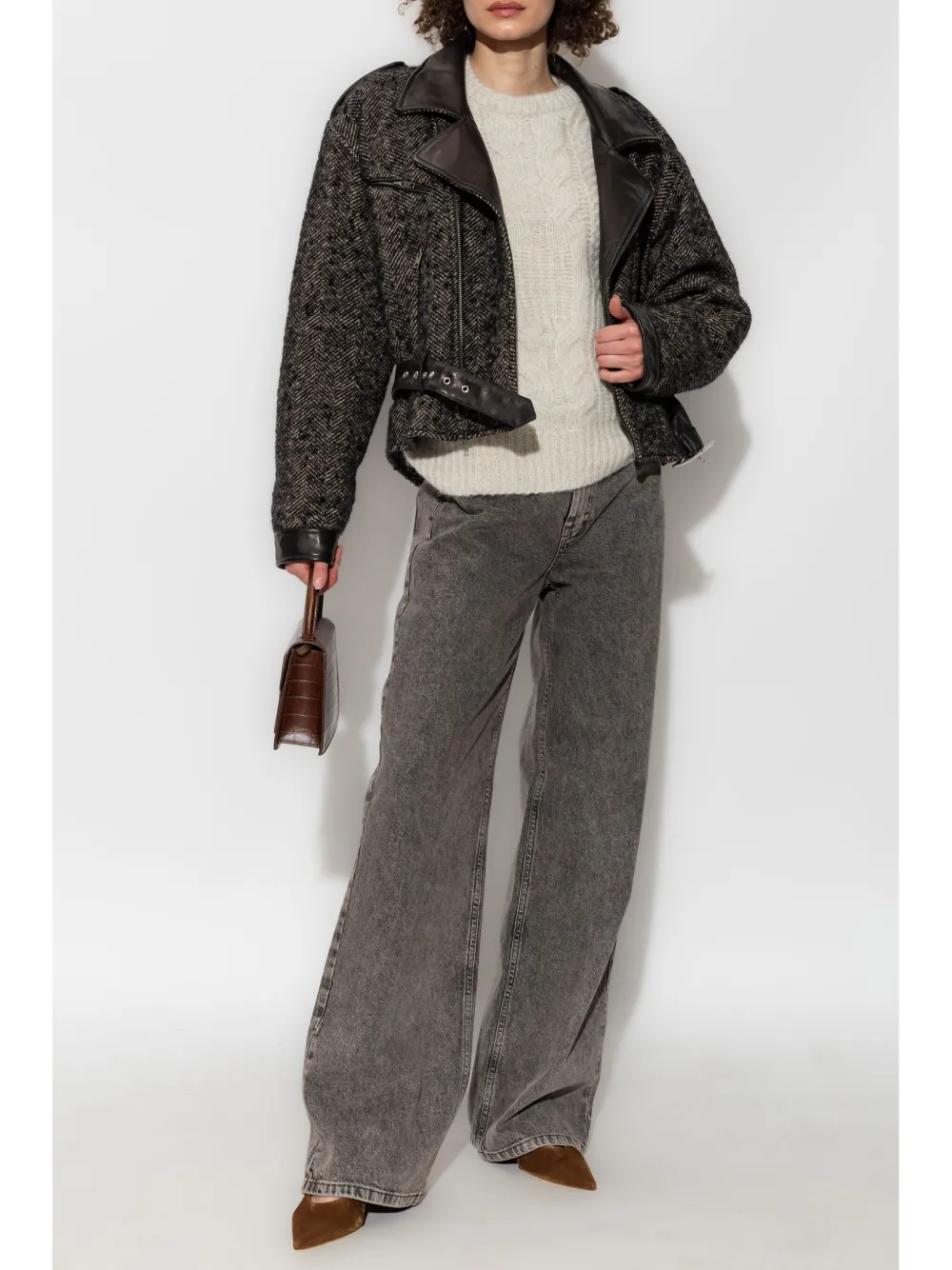 R13 Bikerjack met visgraatpatroon - Zwart