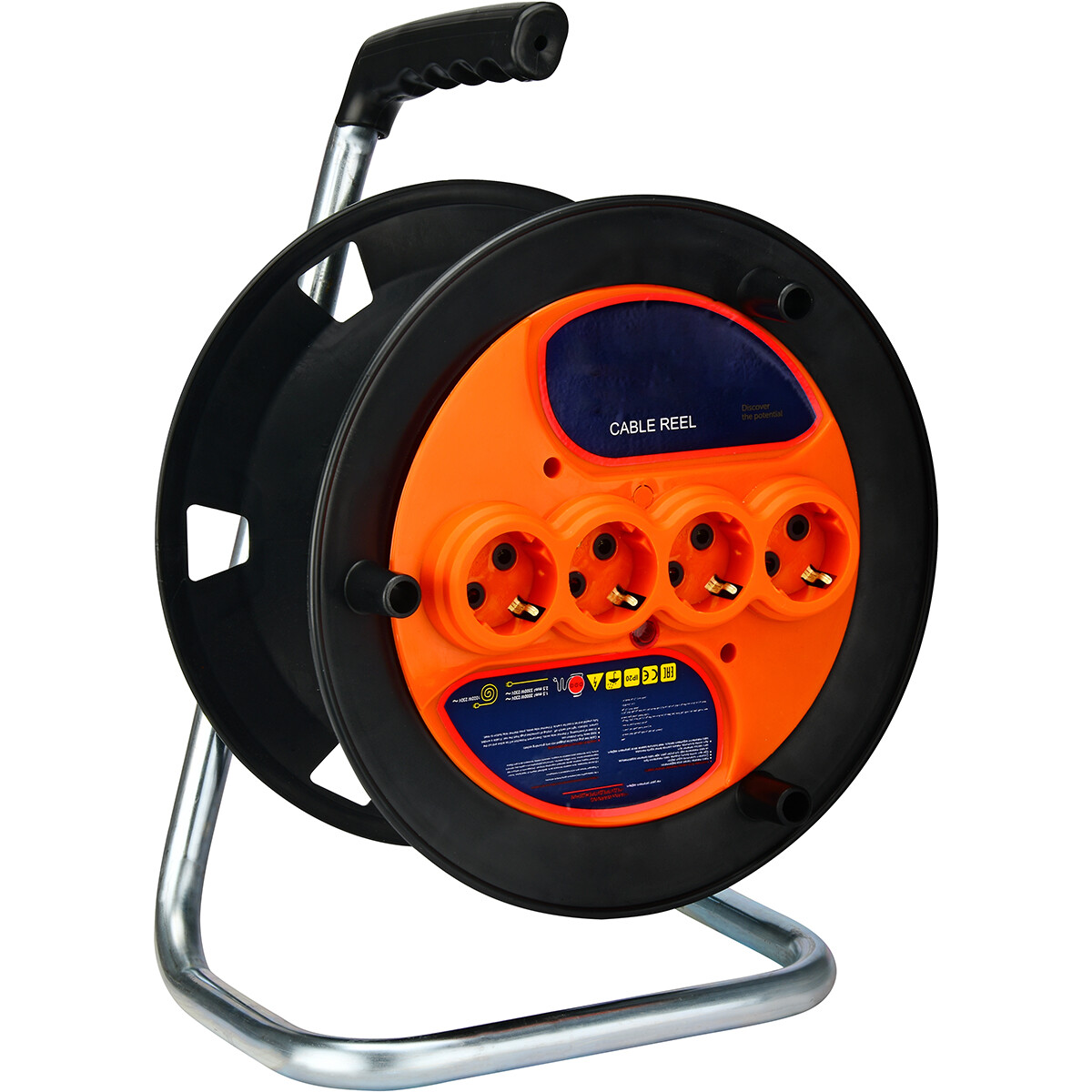 Zwarte Kabelhaspel 20m met 4 Stopcontacten en Randaarde - Max 3680W