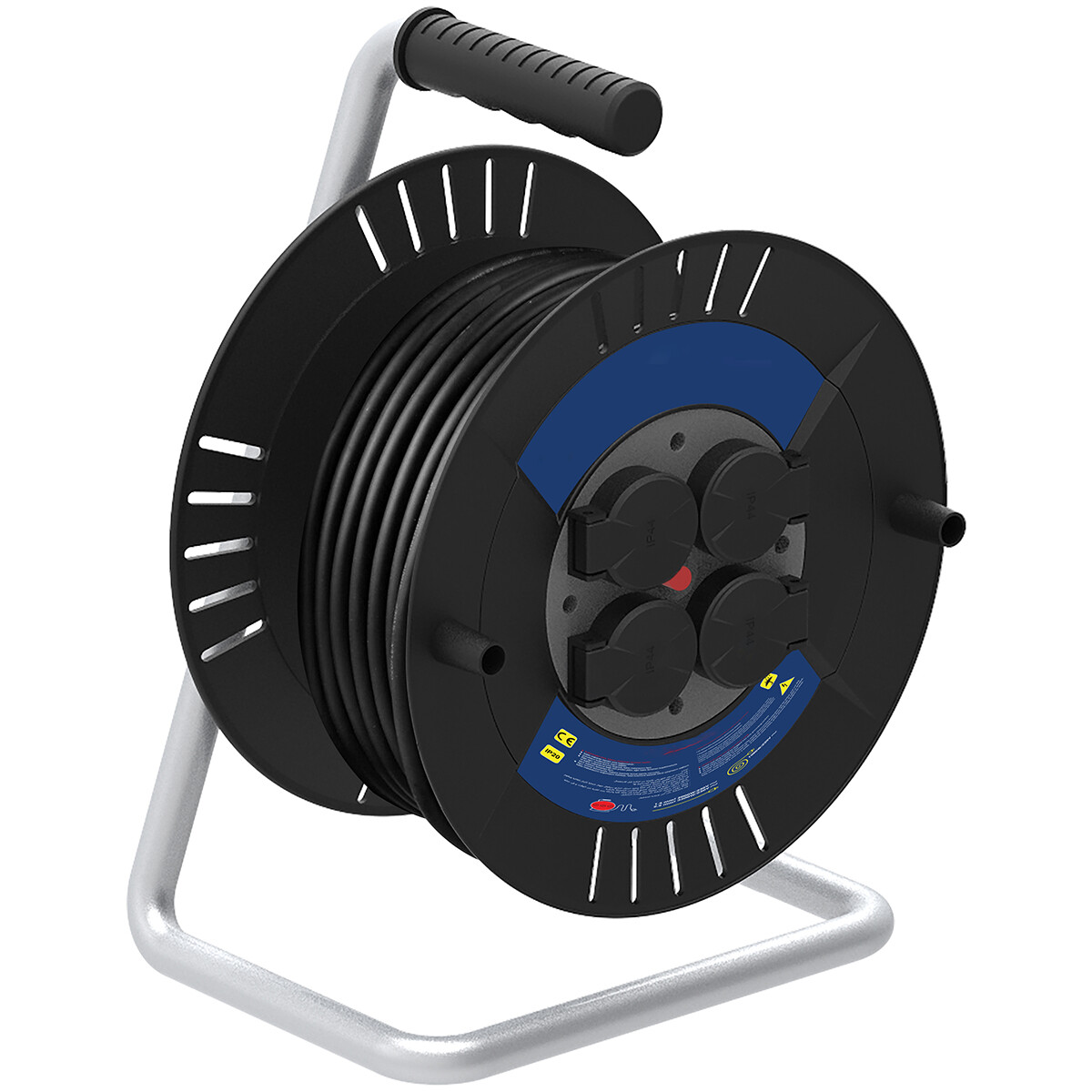 Zwarte Kabelhaspel 40m - 4 Stopcontacten IP44 - Randaarde