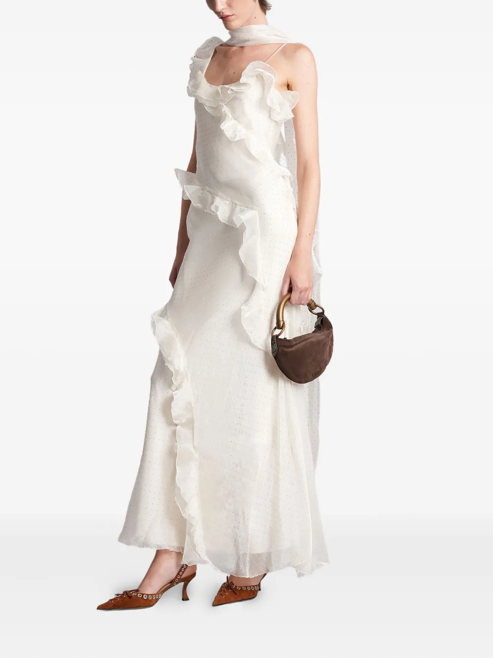 SIEDRES Monica maxi-jurk met ruches - Wit