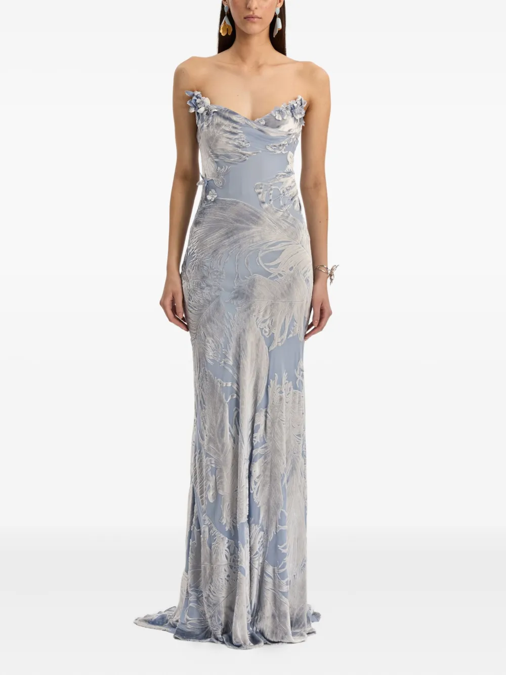 Oscar de la Renta Fluwelen avondjurk met devoré-effect - Blauw