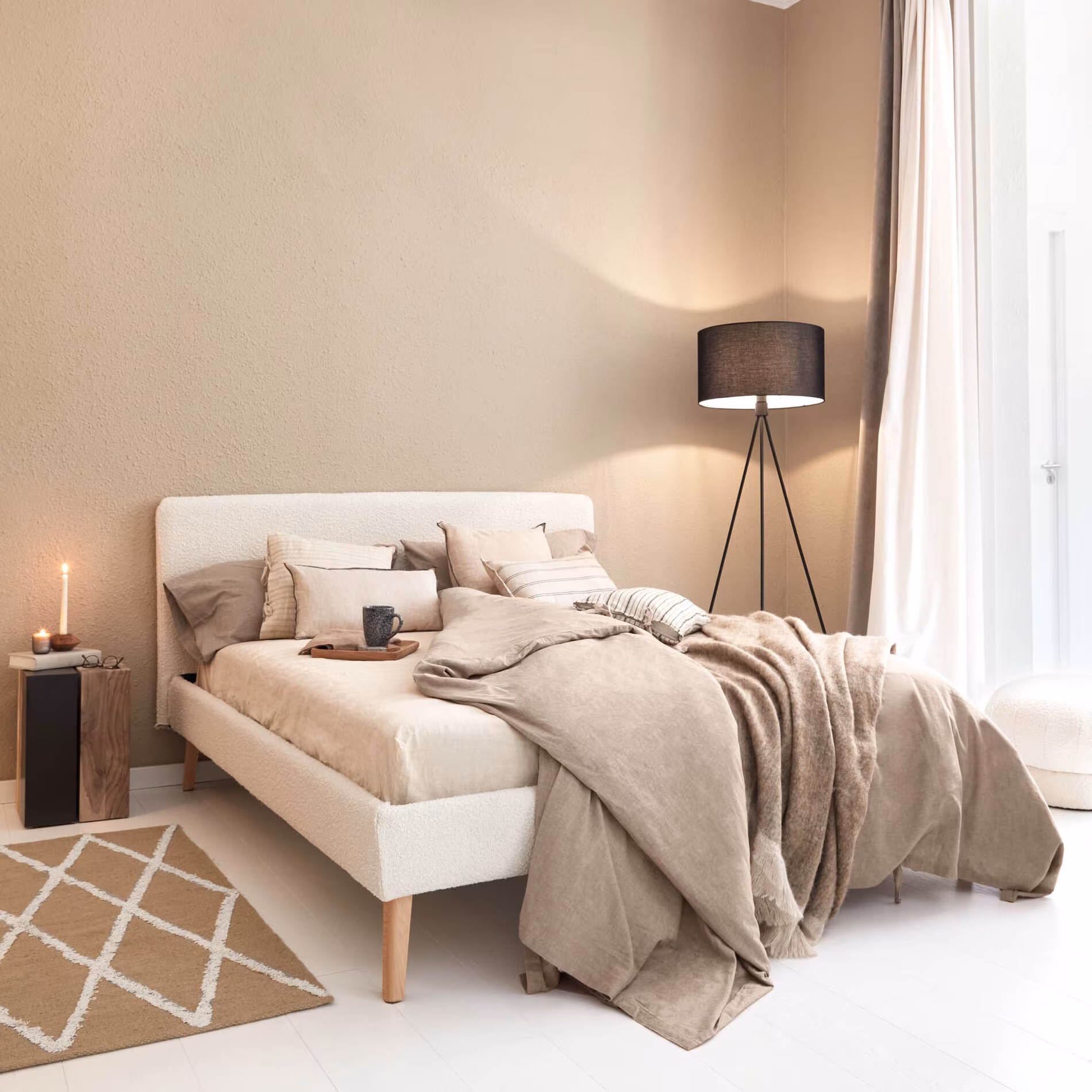 Kave Home Bed 'Dyla' Bouclé, 160 x 200cm, kleur Wit