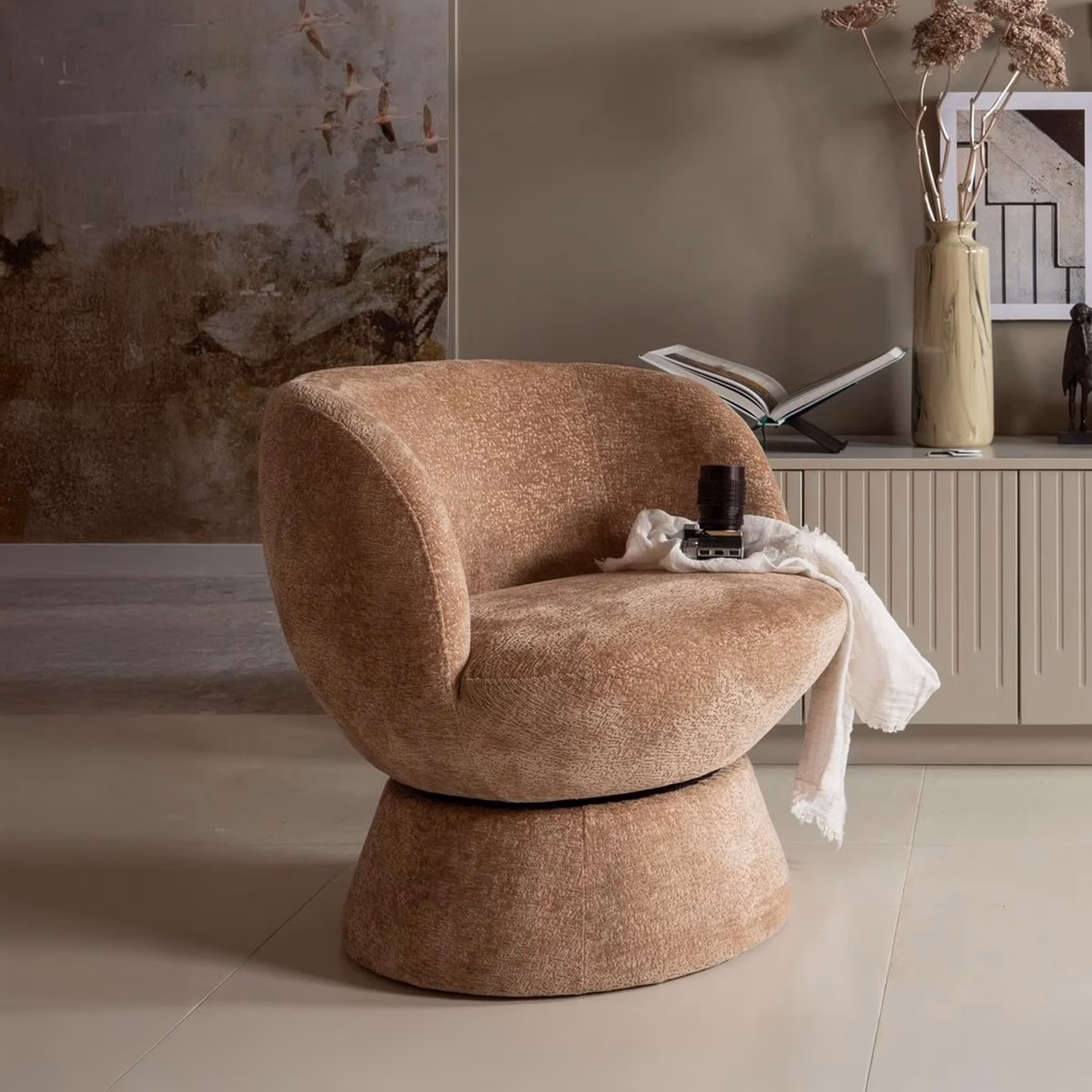 WOOOD Draaifauteuil 'Shuffle' Chenille, kleur Naturel