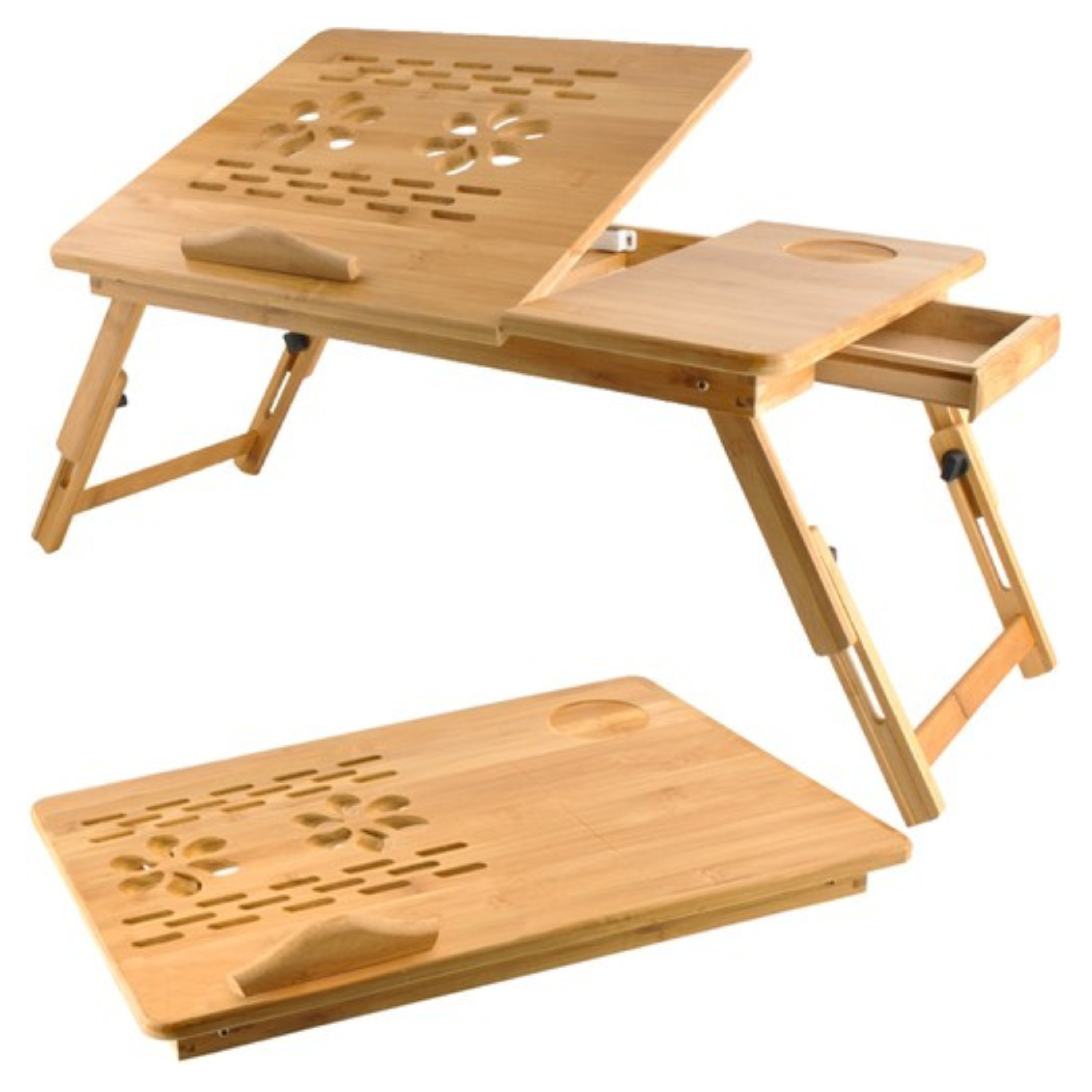 Ruhhy Laptoptafel - bamboe - hout - 67 x 28 x 26 cm - bedtafel - verstelbaar